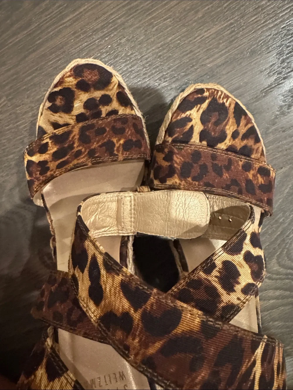 Stuart Weitzman Leopard-Pattern Brown Tan Wedge Sandal